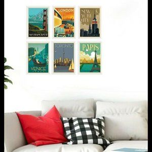 Travel International City Poster London Paris Wall Art Decor Six Prints 8.5x11